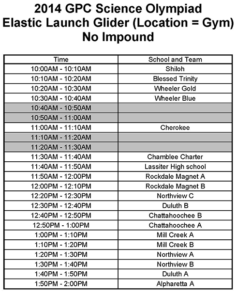 2014 Elastic launch glider schedule